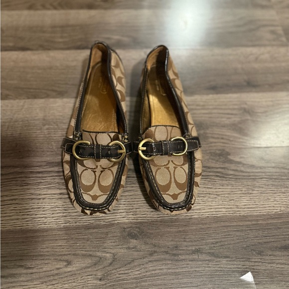 Coach Shoes - Coach Tan and Brown Loafers with Gold Buckle